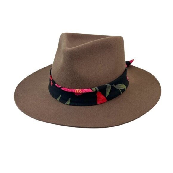Wyeth x Frida Kahlo 100% Wool Brown Hat with Floral Scarf Detail main image 7